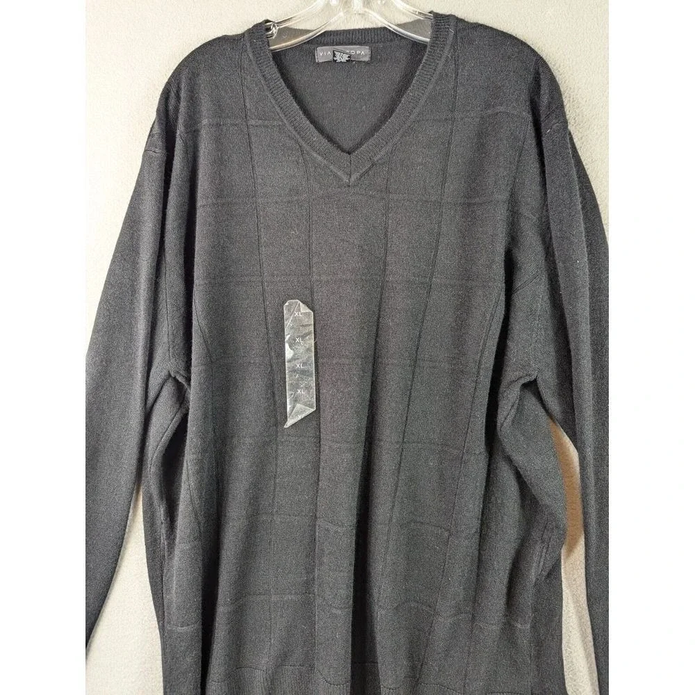 Via Europa V-Neck Windowpane Sweater Men's XL Preppy Pullover Minimalist Outdoor - Picture 4 of 10